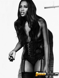 Naomi Campbell gets all-out skanky with her fine black titties exposed on the runway