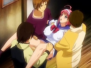 Girl gets real pleasure while anime gang bang